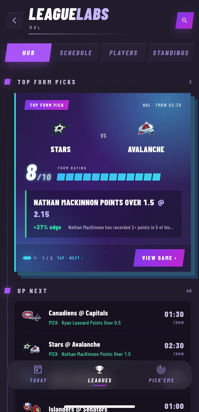 StatLabs NHL hub: Top Form Picks and the next fixtures